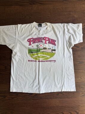 Vintage Fenway Park Graphic Tee - White with Pink & Green Print